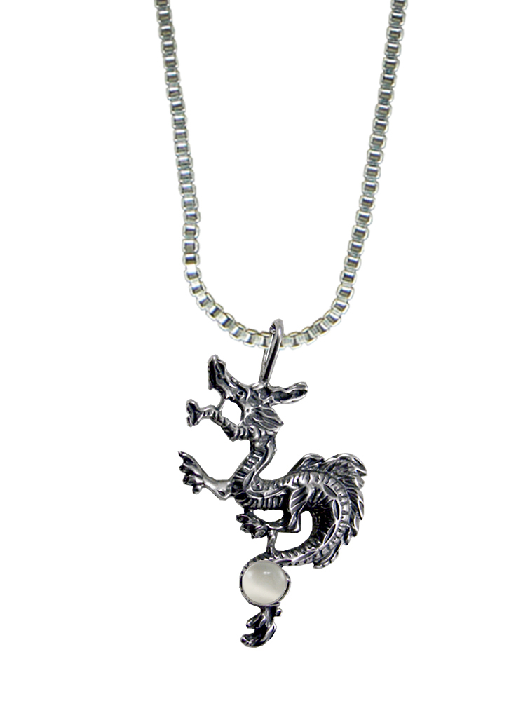 Sterling Silver Dragon King Pendant With White Moonstone